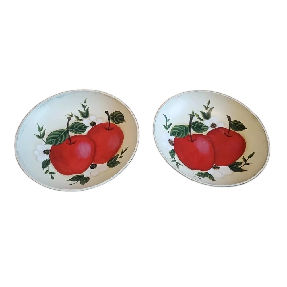 Vintage Kitchen Painted Wood Bowls Fruit Apples Kitsch Farmhouse Cabin Decor Lot